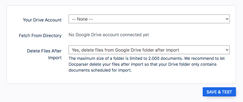 Google Drive Extraction with Docparser Step 2 - Connect Google Drive Account