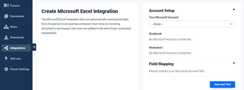 Create Microsoft Excel Integration