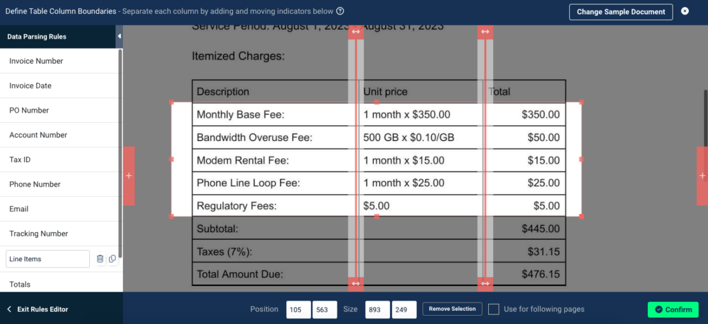 Invoice to ERP - Itemized Charges