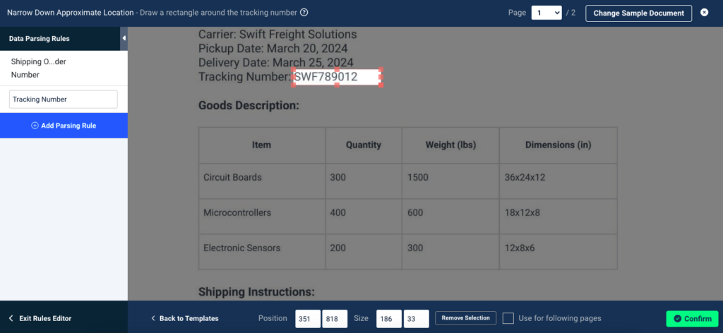 PDF to Microsoft Business Central - Tracking Number