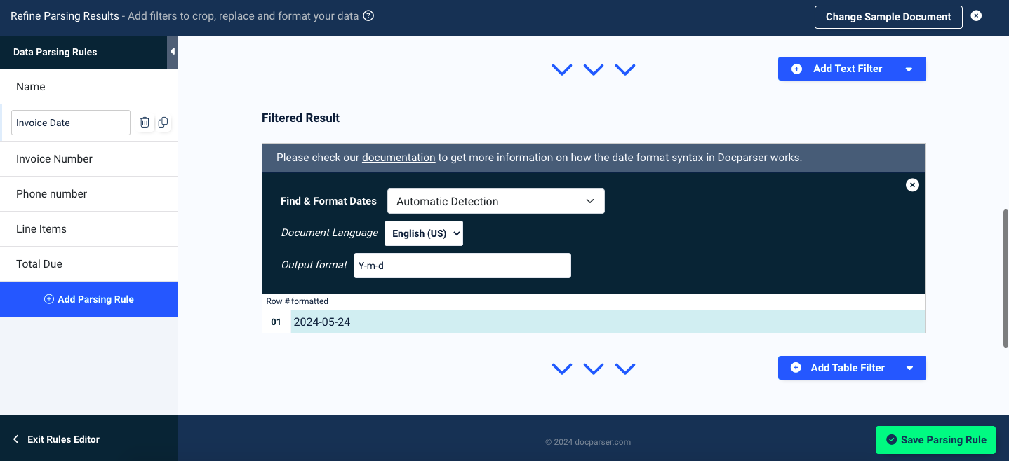 Docparser AI - Invoice Date Rule