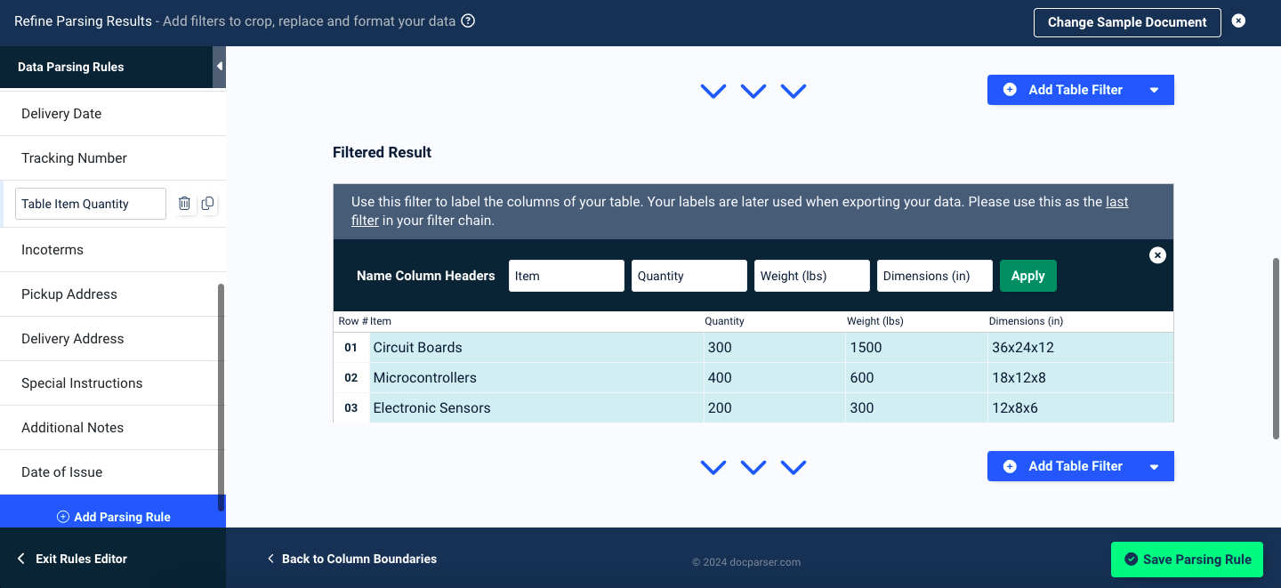 Docparser AI - Line Items Parsing Rule