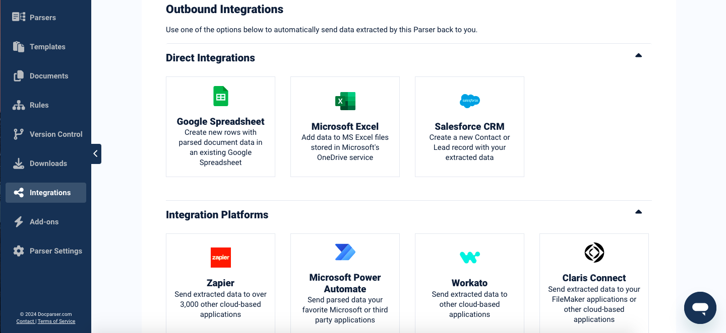 Docparser Outbound Integrations