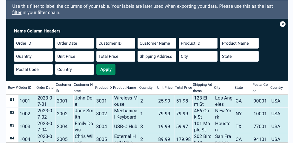 CSV Document - Column Headers