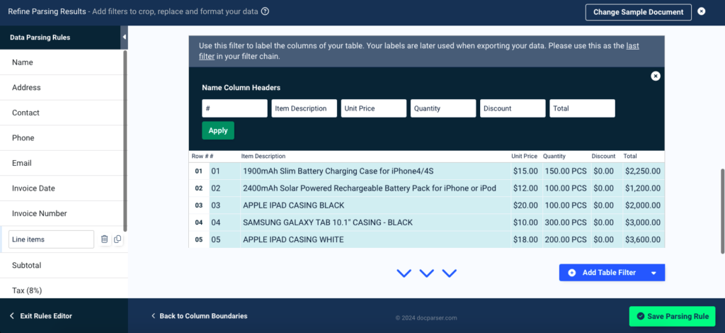 Purchase Order - Line Item Data