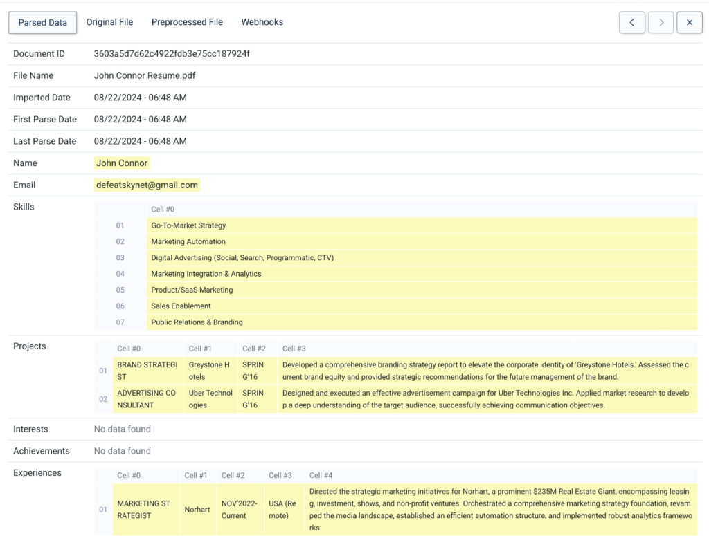 ResumeAI Parser - Parsed Data