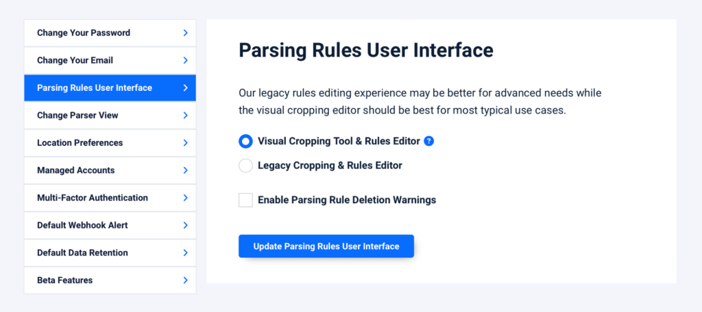 Settings - Visual Cropping Tool & Rules Editor