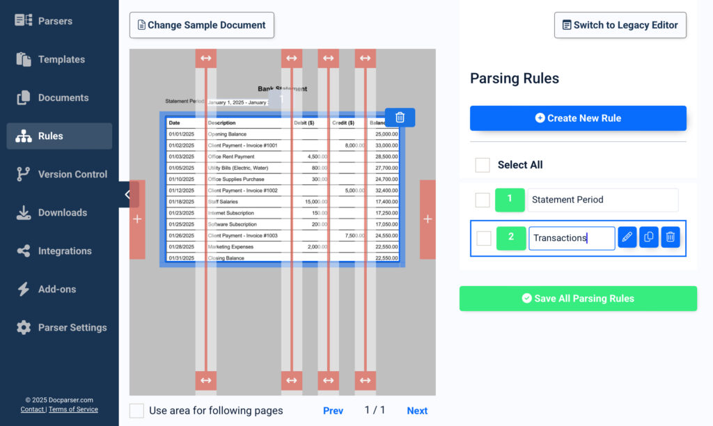 Image to Excel - Parsing Rules