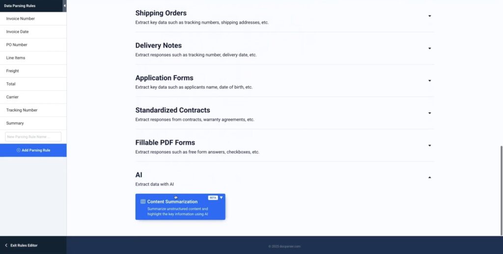 Content Summarization Parsing Rule