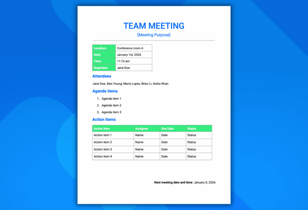 Meeting Minutes Template by Docparser - Screenshot