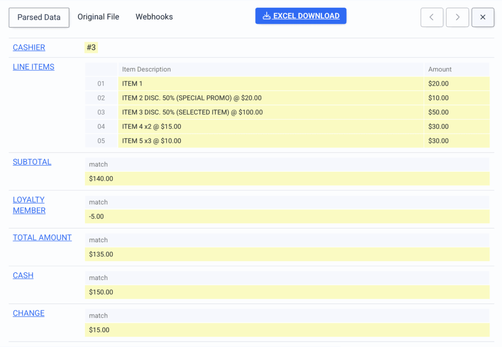 Docparser Receipt Scanner - Parsed Data