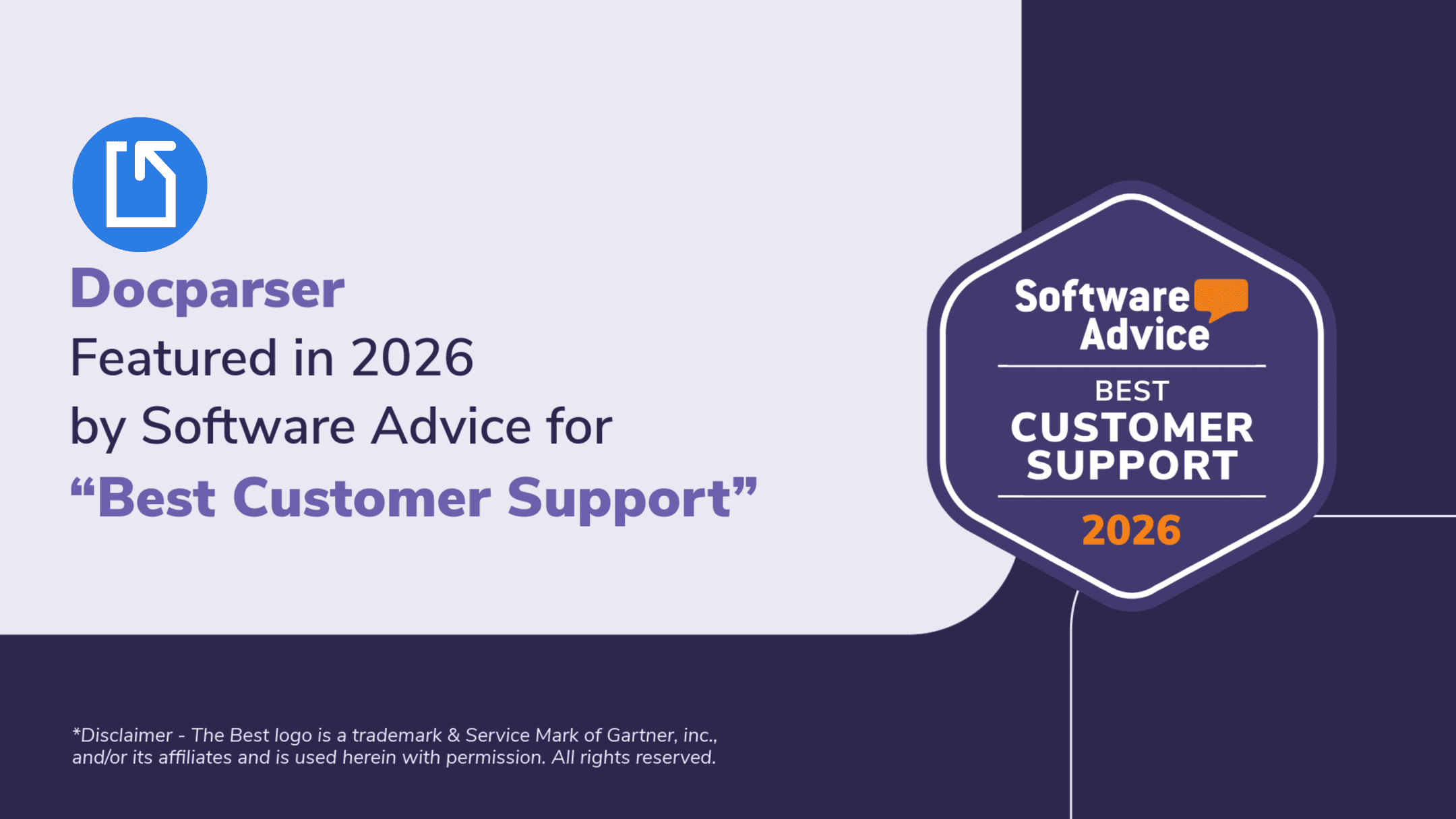Docparser Featured in 2026 by Software Advice for Best Customer Support