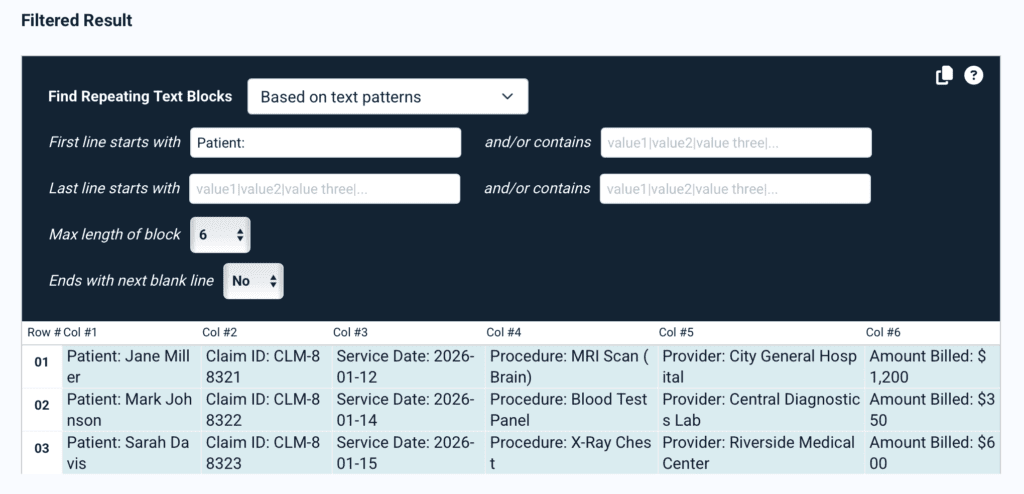 Docparser Advanced Features - Repeating Text Blocks